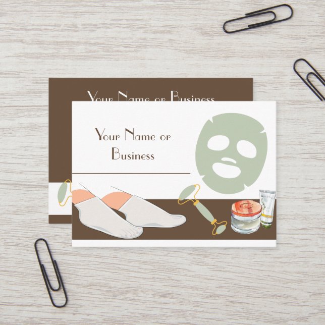 Brown, White and Mint Green Spa or Salon  Business Card (Front/Back In Situ)