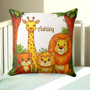 Brown White Animals Nursery Jungle Safari Cushion