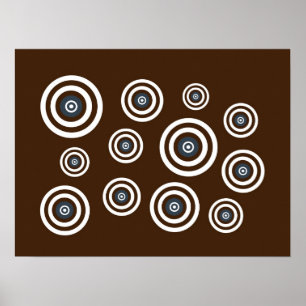 Brown, white & blue retro circles poster