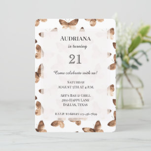 Brown White Butterflies Birthday Invitation