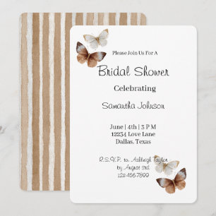 Brown White Butterflies Bridal Shower Invitation