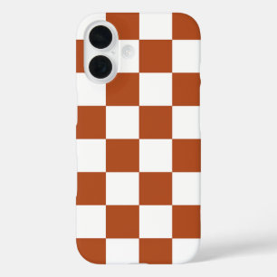 Brown White Chequered Check Pattern iPhone 16 Case