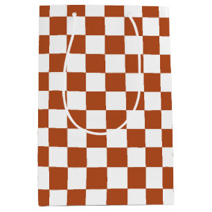 Brown White Chequered Check Pattern Medium Gift Bag