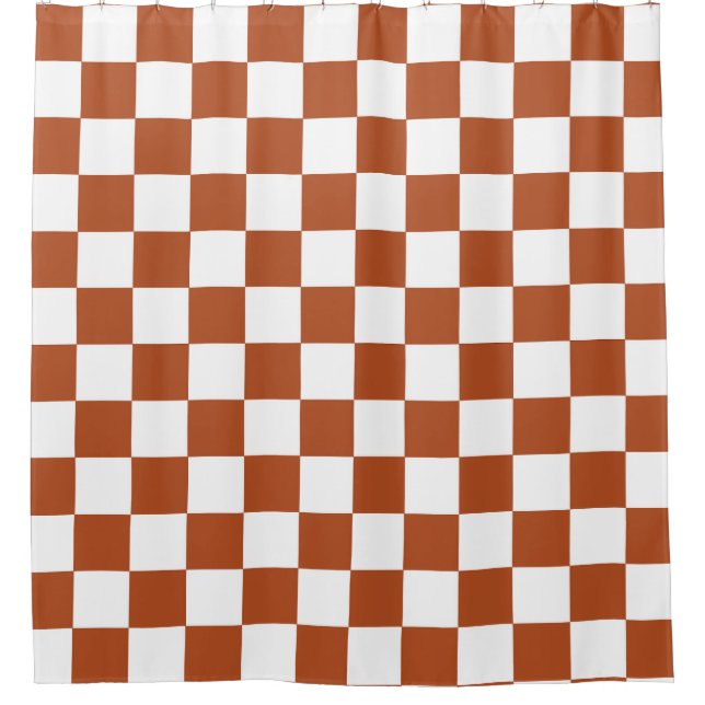 Brown White Chequered Check Pattern Shower Curtain (Front)