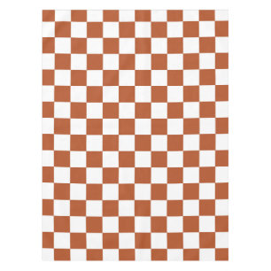 Brown White Chequered Check Pattern Tablecloth