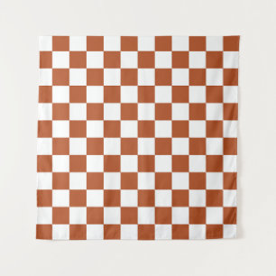Brown White Chequered Check Pattern Tapestry