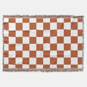 Brown White Chequered Check Pattern Throw Blanket