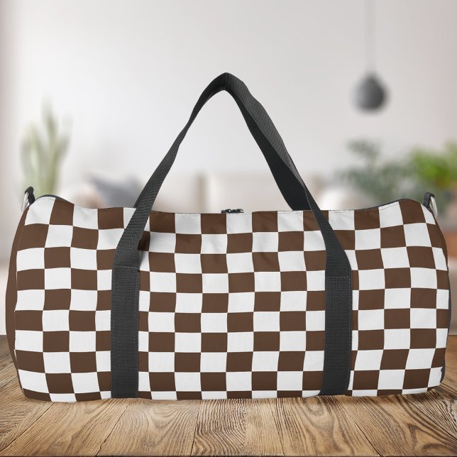 Brown White Chequered Duffle Bag (Creator Uploaded)