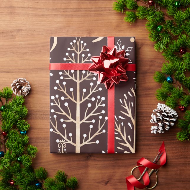Brown White Christmas Wraping Paper Pattern Design (Holiday Gift)