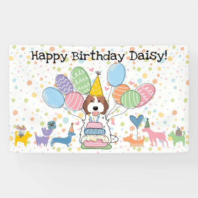 Brown White Cockapoo Cavapoo Dog Birthday Party Banner (Horizontal)