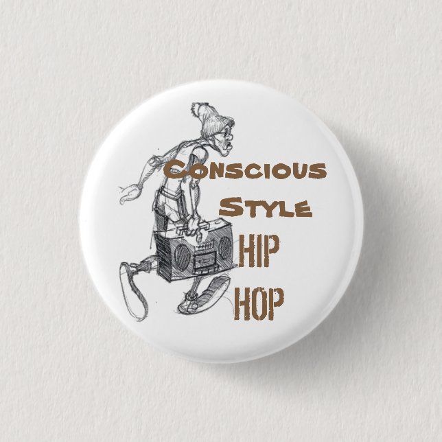 Brown-white Conscious Style Hip Hop button (Front)