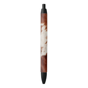 Brown White Cowhide Black Ink Pen
