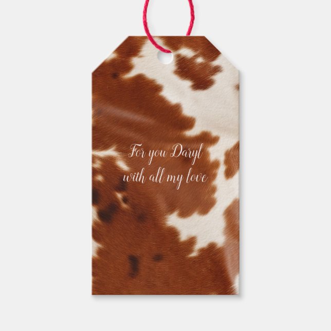 Brown White Cowhide  Gift Tags (Front)