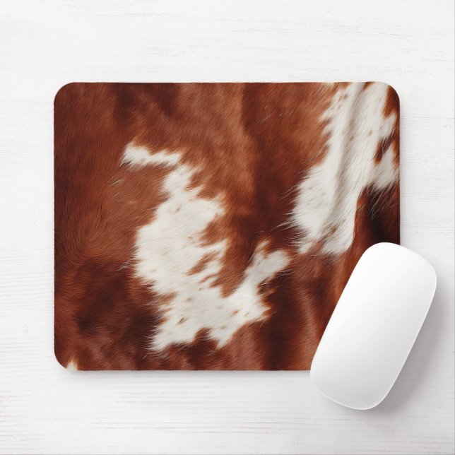 Brown White Cowhide Mouse Pad (With Mouse)