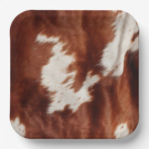 Brown White Cowhide Paper Plate
