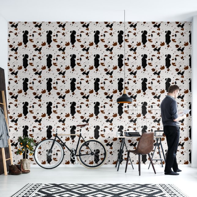 Brown White Cowhide Pattern Wallpaper (Living Room)