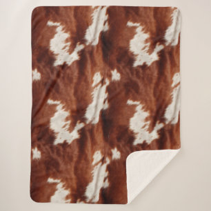 Brown White Cowhide Sherpa Blanket