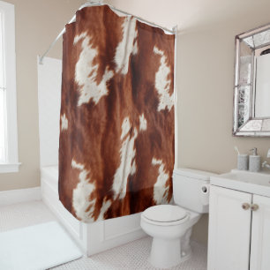 Brown White Cowhide Shower Curtain