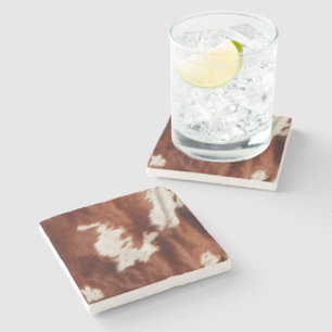 Brown White Cowhide Stone Coaster