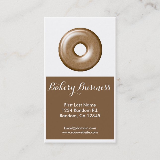 Brown white doughnut custom bakery business cards (Front)