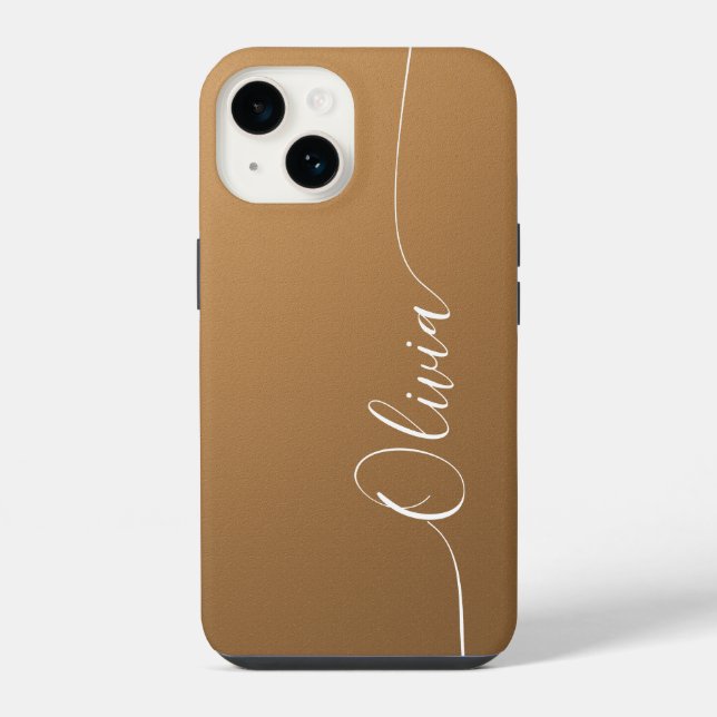 Brown White Elegant Calligraphy Script Name iPhone Case (Back)