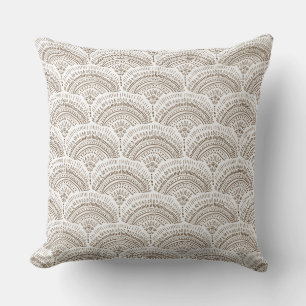 Brown white ethnic African traditional pattern Cushion