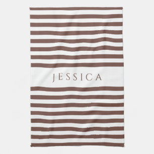 Brown White Farmhouse Striped Pattern Tea Towel