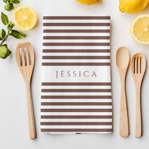 Brown White Farmhouse Striped Pattern Tea Towel