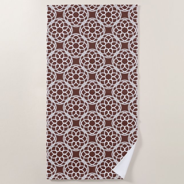 Brown White Geometric Seamless Pattern Beach Towel (Front)