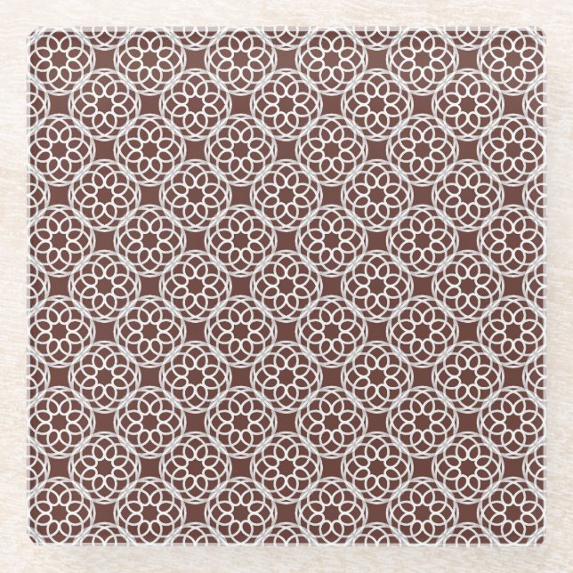 Brown White Geometric Seamless Pattern Glass Coaster (Front)