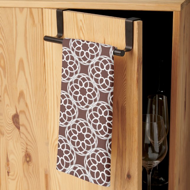 Brown White Geometric Seamless Pattern Tea Towel (Thirds Fold)