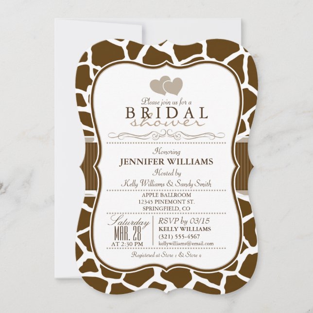 Brown, White Giraffe Animal Print Bridal Shower Invitation (Front)