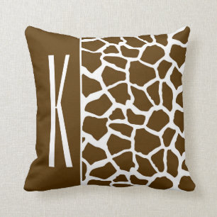 Brown & White Giraffe Animal Print Cushion