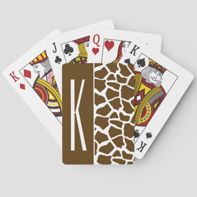 Brown & White Giraffe Animal Print Playing Cards (Back)