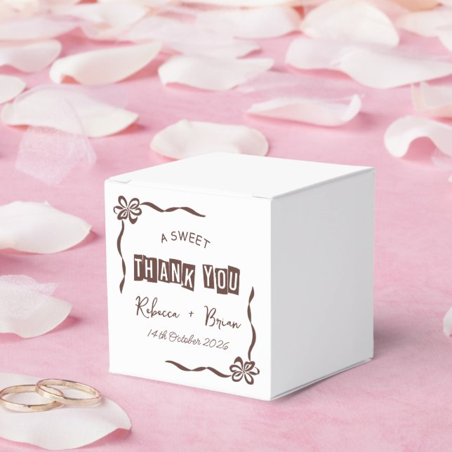 Brown & White Hand Drawn Bow Sketch Wedding Favour Box (Wedding)