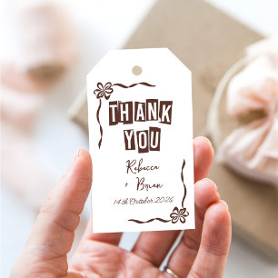 Brown & White Hand Drawn Bow Wedding Gift Tags