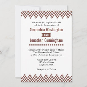 Brown White Herringbone Wedding Invitation