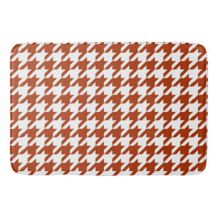 Brown White Houndstooth Plaid Design  Bath Mat