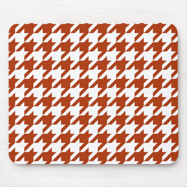 Brown White Houndstooth Plaid Design  Mouse Pad (Front)