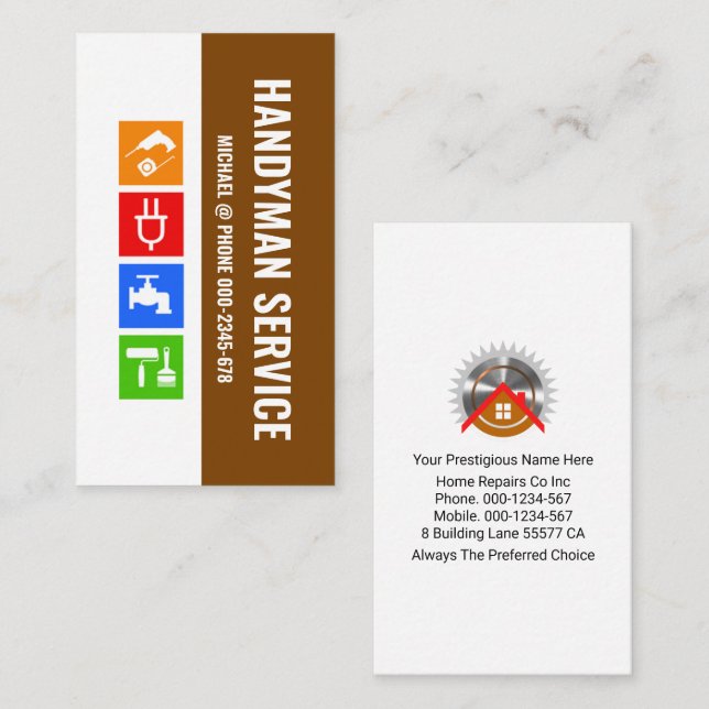 Brown White Layers Handyman Tools Business Card (Front/Back)