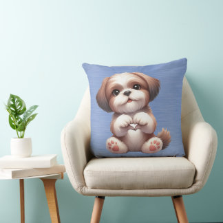 BROWN & WHITE LITTLE LHASA APSO PUPPY DOG CUSHION