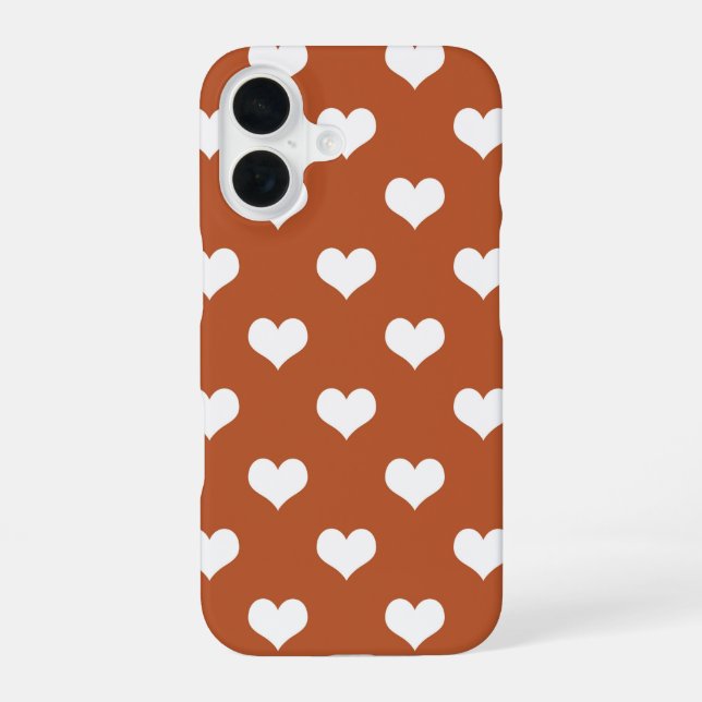 Brown White Love Heart Pattern Design  iPhone 16 Case (Back)