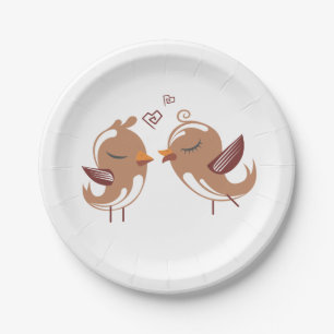 Brown & White Lovebirds - Wedding, Bridal Shower Paper Plate