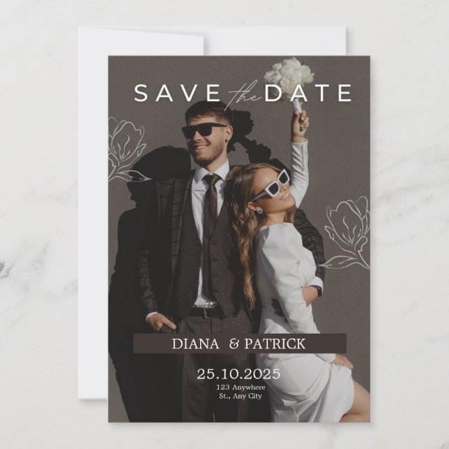 Brown White Minimalist Wedding Invitation (Front)