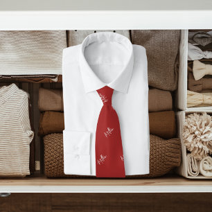 Brown white name pattern modern script tie