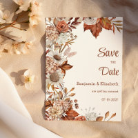 Brown white orange fall flora rustic Save the Date