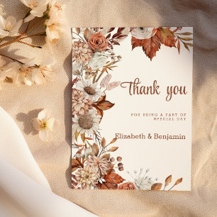 Brown white orange fall floral rustic Thank You Invitation