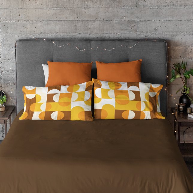 Brown White Orange Yellow Half Circles Pattern Pillowcase (Creator Uploaded)