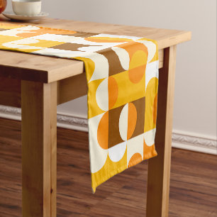Brown White Orange Yellow Half Circles Pattern Short Table Runner