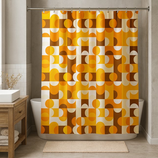 Brown White Orange Yellow Half Circles Pattern Shower Curtain (Creator Uploaded)